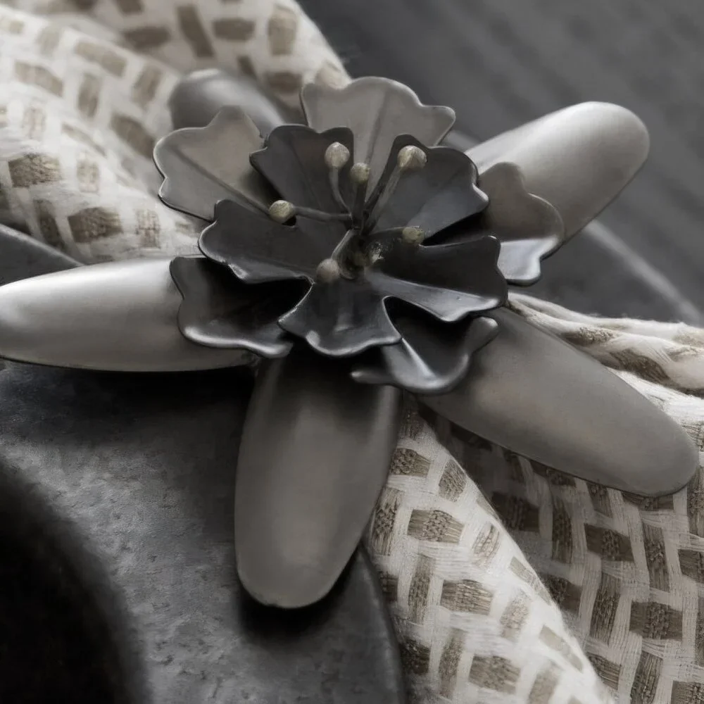 West Elm Set of 4 Metal Floral Napkin Ring Holders, NWT